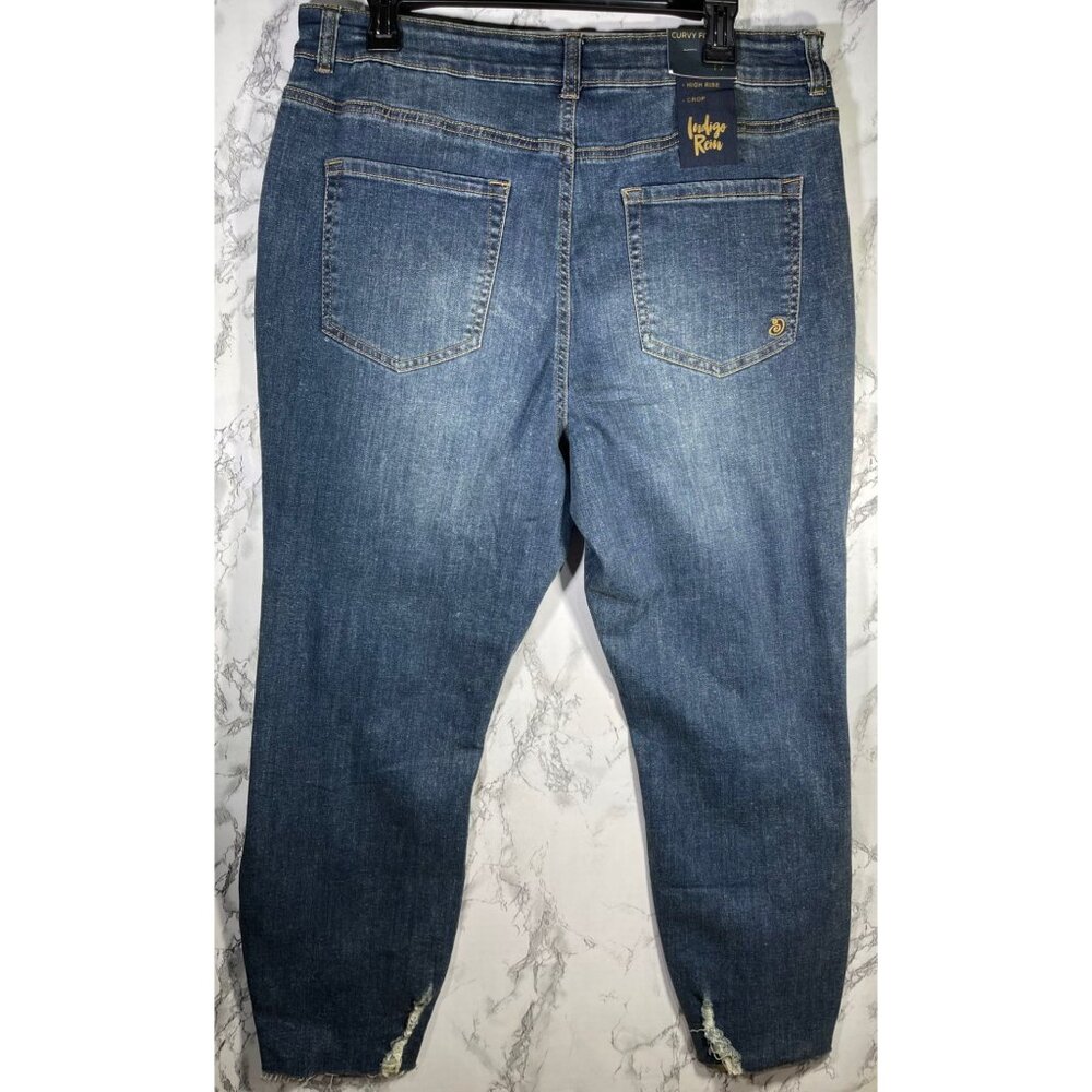 Indigo Rein Womens Curvy Fit High Rise Crop Jeans Distressed Denim Size 17 - Picture 2 of 9